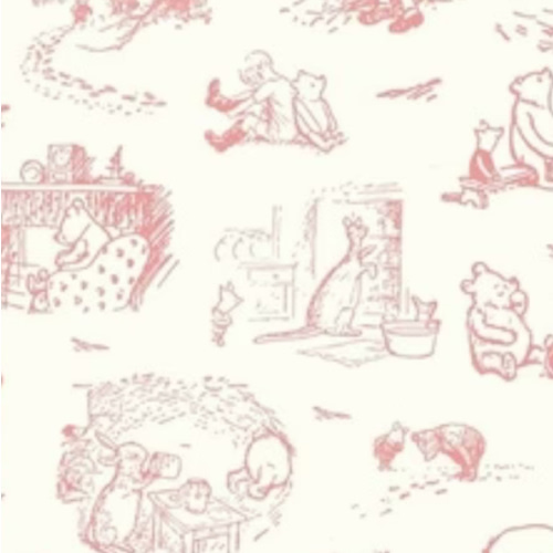 Dusty Rose Pooh Bear Toile Crib Sheet