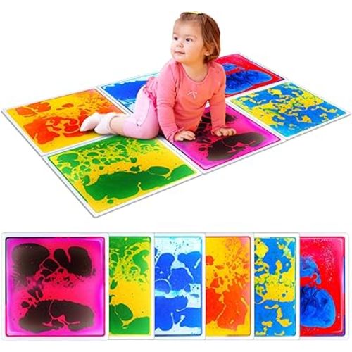 Sensory Floor Tiles for Kids Toddlers: 6 Pack Liquid Play Mats, 12"x12" Squares Autism Sensory Puzzle Pad, Lava Tiles Games Dance Step Pads, Preschool Classroom Montessori Gross Motor Daycare Toys