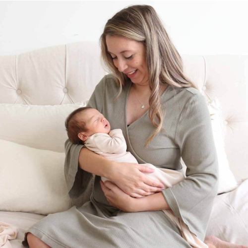 Bamboo Knit Maternity Robe | Eucalyptus Waffle