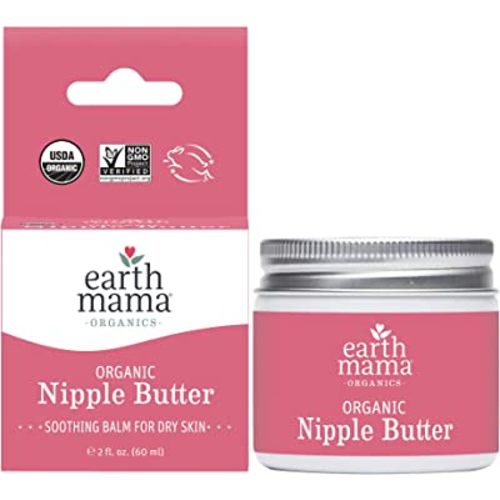 Organic Nipple Butter Breastfeeding Cream by Earth Mama | Lanolin-free, Safe for Nursing & Dry Skin, Non-GMO Project Verified, 2-Fluid Ounce (Packaging May Vary)