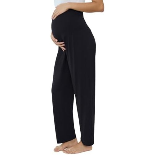Joyaria Maternity Sweatpants Loose Pregnancy Bamboo Viscose Pajamas Pants Wide Leg Lightweight Bottoms Over The Belly S-XXL