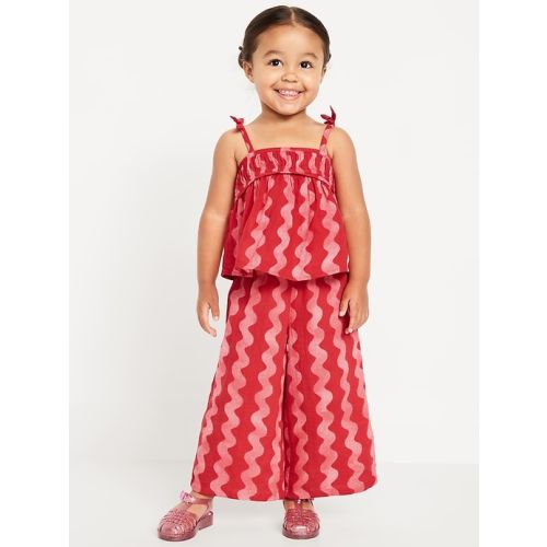 Sleeveless Printed Top and Wide-Leg Pants Set for Toddler Girls