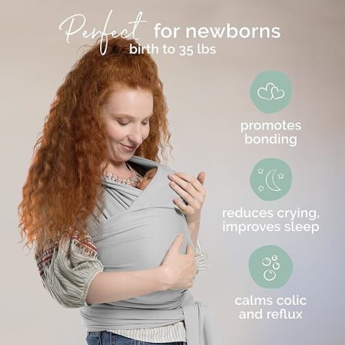 Boba Baby Wrap Carrier Newborn to Toddler - Stretchy Baby Wraps Carrier Hands-Free Baby Carrier Wrap, Carrier Sling, Baby Carrier Newborn to Toddler 7-35lbs (Serenity Light Grey)
