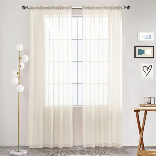 SpaceDresser Basic Rod Pocket Sheer Voile Window Curtain Tiers Ivory 2 Panels 52 Width 84 Inch Long for Kitchen Bedroom Children Living Room Yard(Ivory,52 W x 84 L)
