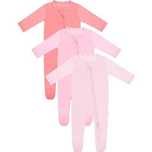 RRP Unisex Baby Footies Pajamas,Rayon Derived From Bamboo,Buttery Soft Sleep 'N Play PJs,2-Way Zipper Closure,0-18 Months