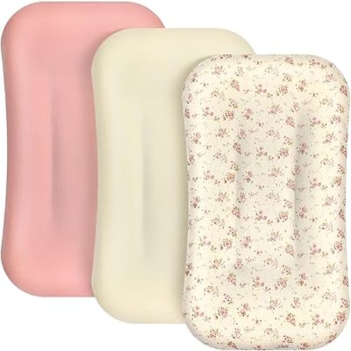 Newwiee 3 Pcs Muslin Baby Lounger Cover Organic Cotton Removable Lounger Cover Soft and Breathable Infant Slipcover Newborn Gifts for Girl Boy(Pink, White, Beige,Floral)