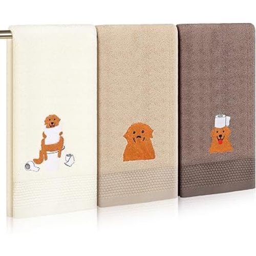 Breling 3 Pcs Golden Retriever Towels for Bathroom, Dogs Kitchen Hand Towels 13.3 x 29 Inch 100% Cotton Soft Embroidered Golden Retriever Gifts for Women, Dog Bathroom Decor