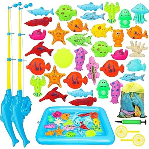 TOY Life 2-Player Magnetic Fishing Game for Kids 3-5 with Toddler Fishing Poles,Bath Toys for Kids Ages 4-8,Magnetic Poles Game are Designed for Little Hands
