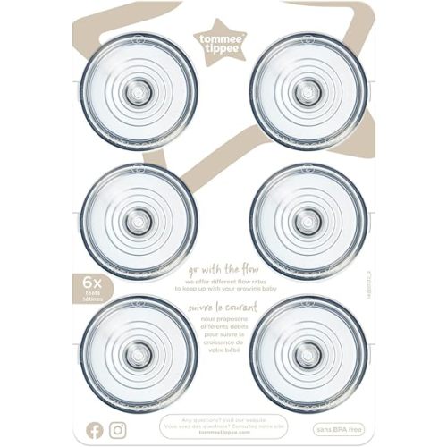 Tommee Tippee Advanced Anti-Colic Baby Bottle Nipples, Breast-like, Soft Silicone, Medium Flow, 3m+, 6 Count