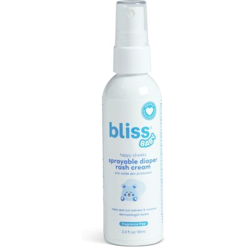 Bliss Baby Diaper Rash Cream Spray - Fragrance-Free, No Touch & Mess-Free, Treats, Soothes & Prevents Diaper Rash, Zinc Oxide, Dermatologist Tested, Vegan, Organic Aloe Vera, Shea Butter & Olive Oil