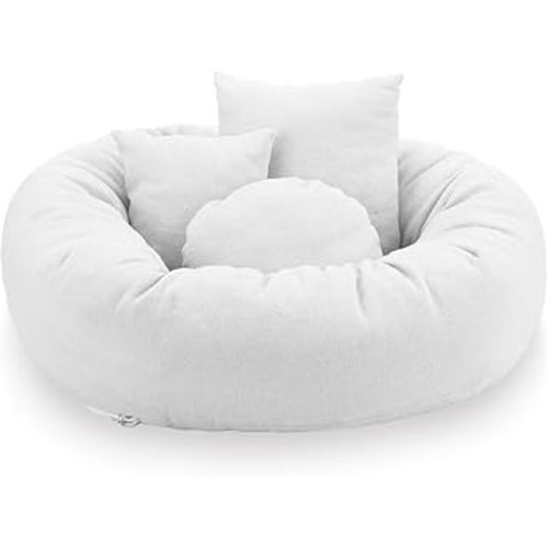 4 Pcs Newborn Photo Props Baby Photography Basket Pictures Infant Posing Props Infant Posing Props Soft Baby Posing Donut Pillows for Baby 0-3 Month, 1 Photo Donut, 3 Posing Pillows (White)