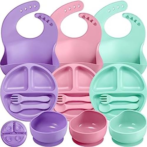 Baby Pastels - Baby Feeding Set - Baby Led Weaning Supplies - Silicone  Suction Utensils/Cutlery/Dishes/Dinnerware for 6-36 Months - Bowl, Plate,  Spoon