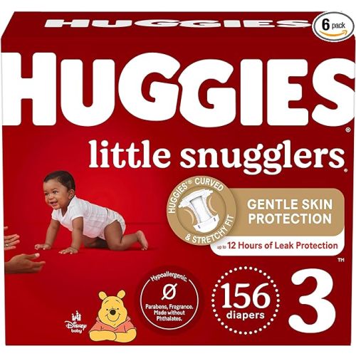 Huggies Size 3 Diapers, Little Snugglers Baby Diapers, Size 3 (16-28 lbs), 156 Ct (6 packs of 26)