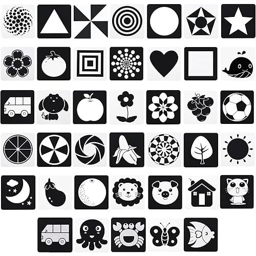20 Pcs 40 Pages Black and White Baby Toys 0-3 Months Double-Sided High Contrast Baby Flash Cards Book for Visual Stimulation Newborn Toys jouet Bebe Infants Gift Early Education Boys Girls 4.7''
