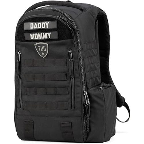 TBG - Mens Tactical Diaper Bag Backpack w/Built-in Changing Mat, Stroller Strap (Black 4th Gen)