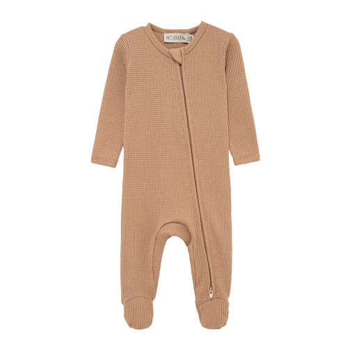 Tawny Rose Waffle Zipper Footed Romper