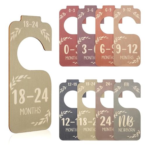 8pcs Baby Closet Dividers for Clothing Organizer, Double-Sided Baby Wardrobe Divider Multi-Color Wooden Clothes Size Classification Hanger from Newborn to 24 Months Nursery Decor