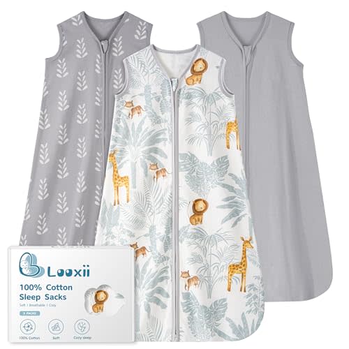 Looxii Baby Sleep Sack 0.5 TOG, 100% Cotton 3 Pack Wearable Blanket Baby Sleep Bag for Newborn Infant, 2-Way Zipper Lightweight Toddler Sleeping Sack 6-12 Months
