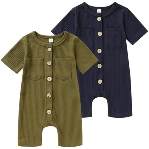 Newborn Baby Boy Girl Clothes 2 Pack Solid Romper Short Sleeve One-Piece Jumpsuits Outfits Sets
