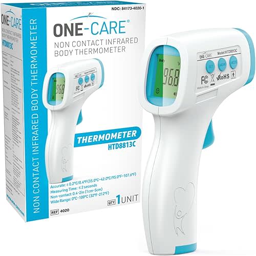 ONE-CARE Digital Infrared Thermometer HTD8813C - Non-Contact, Homedics Thermometer, High Accuracy, Fast Reading, Body & Room Temp, Newborn Baby to Adult, Fever Alarm, Large Display
