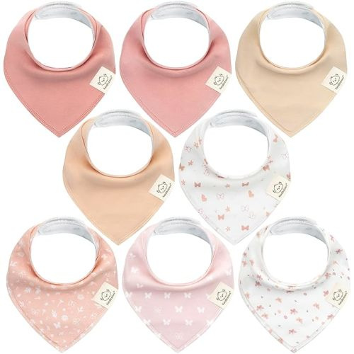KeaBabies 8-Pack Organic Baby Bandana Bibs for Girls - Super Absorbent Triangle Baby Bibs for Drooling and Teething Infant, 100% Cotton Extra Soft for Newborn, Infant 0-36 Months (Butterflies)
