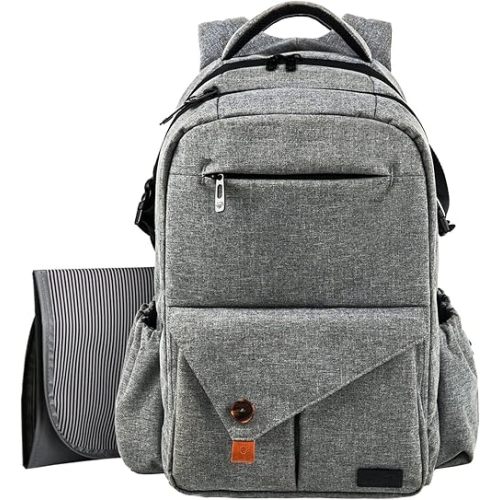 Hap Tim Multi-Function Large Baby Diaper Bag Backpack with Stroller Straps, Insulated Pockets, Changing Pad, Stylish & Anti-Water Material(Gray-5284)