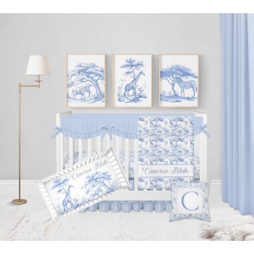 Safari Nursery Bedding Set, Baby Boy Crib Bedding, Blue Toile Crib Bedding Set Boy, Safari Nursery Decor, Jungle Baby Bedding Crib Sets Boy