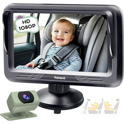 Rohent Baby Car Camera HD 1080P - Rear-Facing Infant Monitor with Night Vision Car Camera for Baby 150° Wide-Angle Lens Anti-Glare Screen Easy Install 360° Adjustable Display