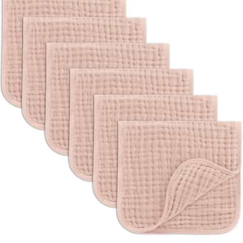 Comfy Cubs Muslin Burp Cloths 20" x 10", Pack of 6 - Large, 6-Layer, Ultra Absorbent 100% Cotton for Baby Drool and Messes - Soft, Safe & Gentle Baby Burp Cloths Set for Boys & Girls - Blush