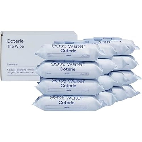 Coterie Baby Wipes for Sensitive Skin, Plant-Based and Plastic-Free Fibers, 99% Water, Hypoallergenic, pH Balanced, Unscented, Clean and Gentle Baby Essentials, 16 Pack, 896 Count