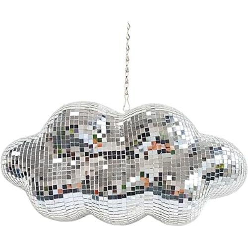 Disco Ball Cloud Shaped, Cute Hanging Party Mirror Decor with Chain, Retro Light Reflective Ball for Party Home Decor, Disco Mirror Ornaments, Silver, Patent Pending