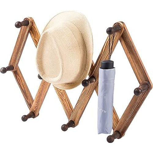 MyGift 10 Hook Burnt Wood Wall Mounted Expandable Accordion Peg Coat Rack Hanger for Entryway, Mudroom or Garage