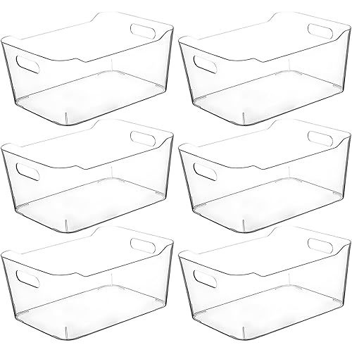 Clear Plastic Storage Bins, Perfect for Kitchen Organization or Pantry Organization and Storage, Medium Fridge Organizer Plastic Bins, Pantry Organization and Storage Bins, Cabinet Organizers