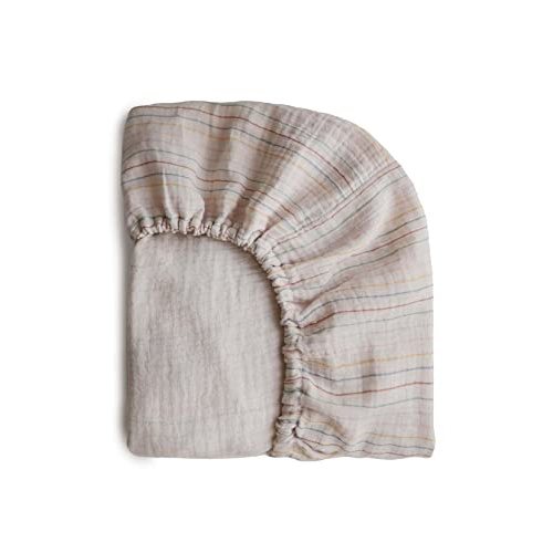 mushie Extra Soft Muslin Fitted Mini Crib Sheet | 24"x 38" (Retro Stripe)