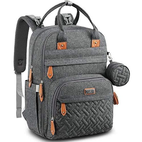 Diaper Bag Backpack, BabbleRoo Baby Nappy Changing Bags Multifunction Waterproof Travel Back Pack with Changing Pad & Stroller Straps & Pacifier Case, Unisex and Stylish (Dark Gray)