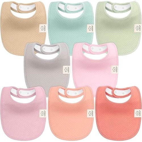 8-Pack Organic Baby Bibs for Baby Girls, Baby Boys - Cotton Cloth Baby Boy Bibs, Baby Girl Bibs for Drooling and Teething, Absorbent Drool Bibs for Spit Ups, Toddler Bib,Infant Bibs (Muted Pastel)