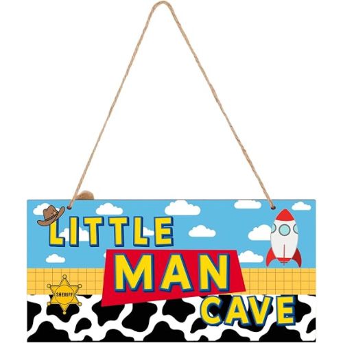 Cartoon Story Room Decor 12 x 6 Inches, Blue Sky White Cloud Wall Decorations, Boys Room Decor Little Man Cave Signs for Boys and Men