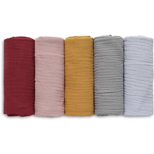 Muslin Receiving Blankets, Neutral Burp Cloths Swaddle Blanket for Newborn Boys and Girls, 5 Pack Breathable and Skin-Friendly Swaddle Wrap for Infant Baby (Multiple Colors)