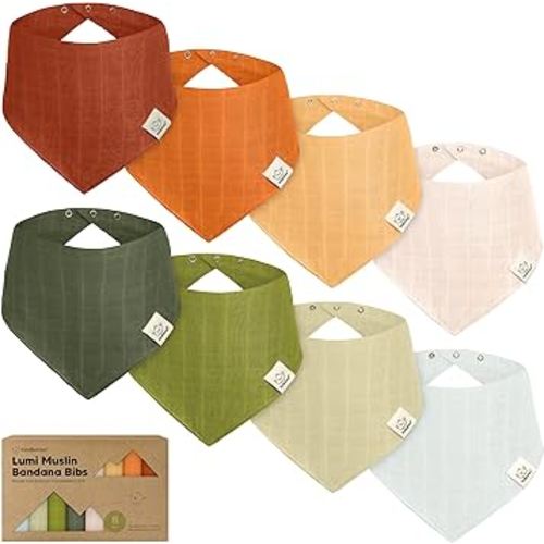 8-Pack Muslin Baby Bibs for Boys, Girls - Muslin Bandana Drool Bibs for Baby Girl & Boy, Drooling Newborn, Teething Toddler, Infant 0-36 Months, 100% Cotton Extra Absorbent & Soft (Sahara)