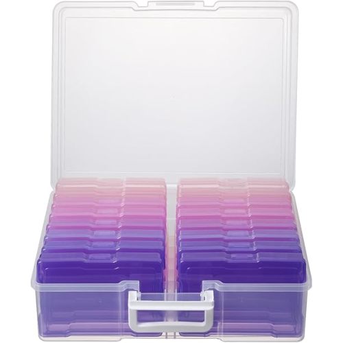 novelinks Photos Organizer 4" x 6" Photo Storage Box with Handle - 16 Inner Photo Cases Photo Box Storage Picture Organizers and Storage (Pink Purple Gradient)