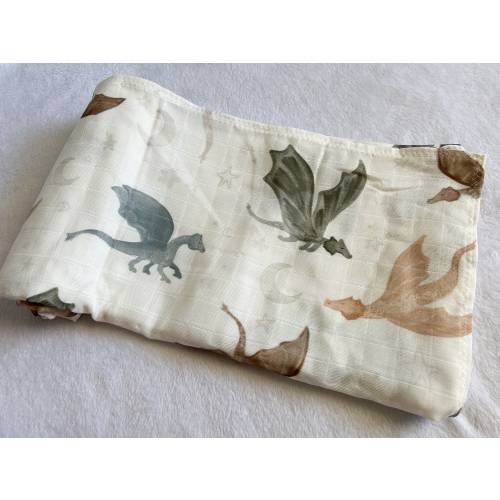 Minky Neutral Dragons Muslin Swaddle, Baby Crib Blanket, Moon & Stars Crib Bedding, Newborn Baby Gift, Baby Boy, Fantasy Nursery, Castle
