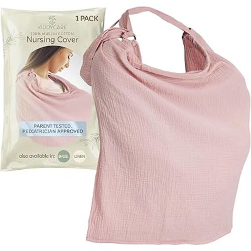 Kiddycare Nursing Cover, Muslin Cotton Privacy Nursing Covers, Gentle on Baby's Skin, Discreet Breastfeeding Covers for Nursing Moms, Breathable Nursing Cover Up for Breastfeeding Essentials (Rose)
