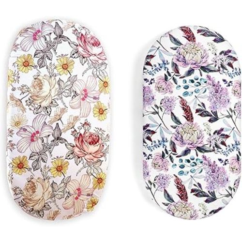 Bassinet Sheets for Baby Girls & Boys, HNHUAMING 2 Pack Soft Bassinet Sheet Cover, Fit for Rectangle, Hourglass, Oval and Round Bassinet Pad/Mattress, Purple & Yellow Floral