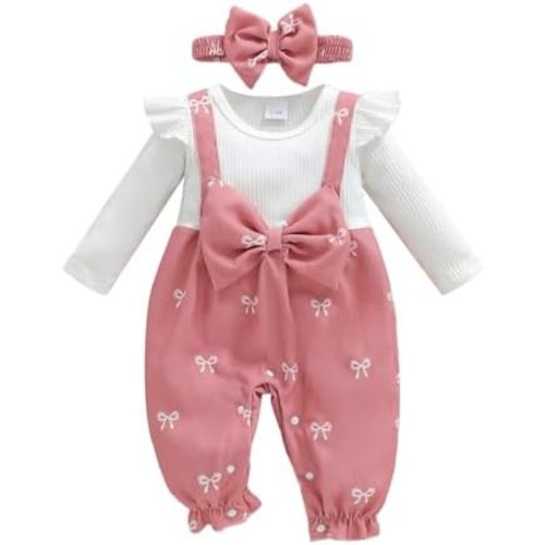 Newborn Baby Girl Clothes Ruffle Sleeve Jumpsuit Corduroy Floral Romper+Headband Cute Fall Winter One Piece Outfit