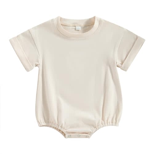 Kutersbabi Unisex Baby Boy Girl Clothes Infant Summer Oversized Bubble Romper Toddler Baby Plain Short Sleeve Jumpsuit