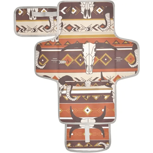 Western Aztec Baby Changing Pad - Waterproof Diaper Changing Pad with Built-in Pillow - Portable Travel Changing Mat for Newborn Girl & Boy