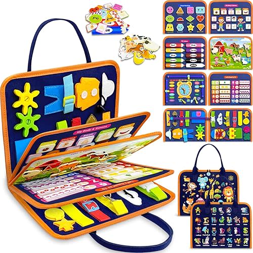 Exorany Busy Board Montessori Toys for 1 2 3 4 Year Old Boy & Girl Birthday Gifts, Busy Book Learning Sensory Easter Toys for Toddlers 1-3 2-4, Toddler Travel Educational Activities Fine Motor Skills