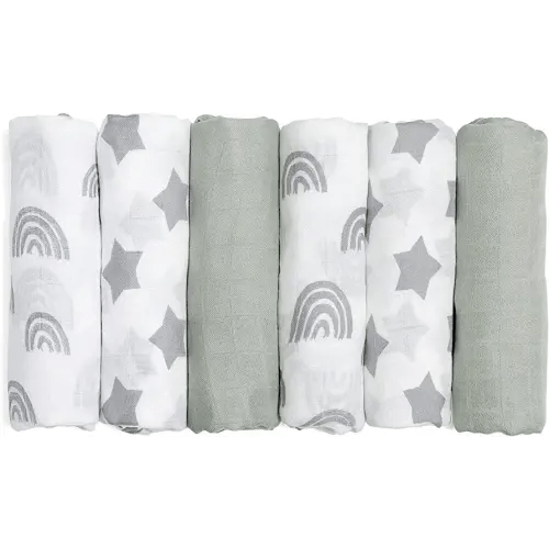 GLLQUEN BABY Receiving Blanket Boy Cotton Muslin Swaddle Blankets Girl Newborn Squares Breathable & Soft Thin Baby Blankets Cloths Double Absorbent Infant Swaddling Wrap - 6 Pack (Star)