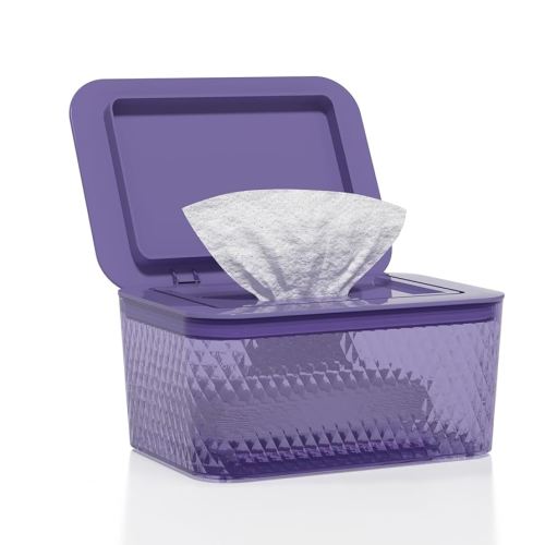 Wipes Dispenser, One-Handed Operation Wipe Holder for Baby & Adult, Seal-Designed Wipes Container for Bathroom Keep Diaper Wipes Fresh (Purple)