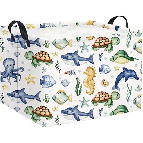 Rectangular Ocean Basket Kids Baby Storage Basket Cute Storage Bin Organizer Shelf Book Sea Room Decor(Ocean)